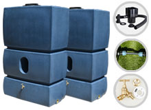 2x 1500L Water Butt Twin Pack Linked Blue Stone