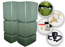 825 Litre Water Butt Twin Pack Linked - Green Marble