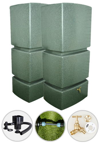 800 Litre Water Butt Twin Pack Plus - Green Marble