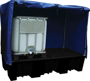 Double IBC Bund Black with Frame and Blue Cover