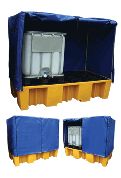 Double IBC Bund Yellow with Frame and Blue Cover