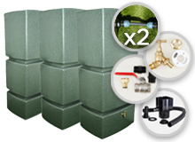 825 Litre Water Butt Triple Pack Linked - Green Marble