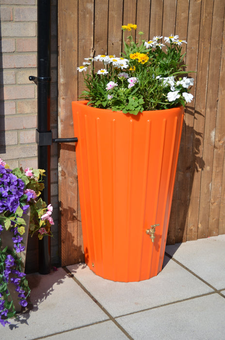 flat back orange water butt planter