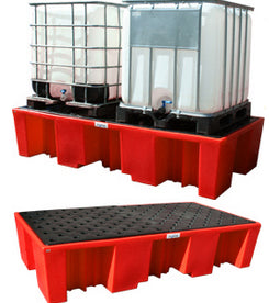 Double IBC Bund Pallet In Red 2 x 100 Litres